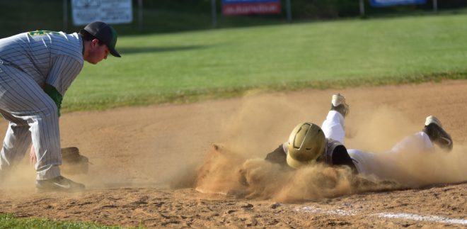 Tanner Bailey sliding safely into third base. It was a steal.