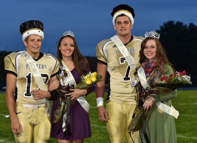  L-R Homecoming Prince Andrew Stoots Princess Alexandria Rakes Homecoming King Colby Rider and Queen Elizabeth Sweeney